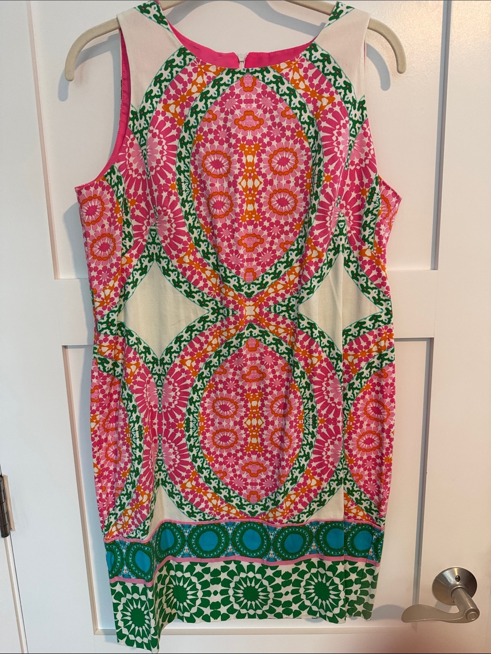 Sleeveless Pink & Green Summer Shift Dress